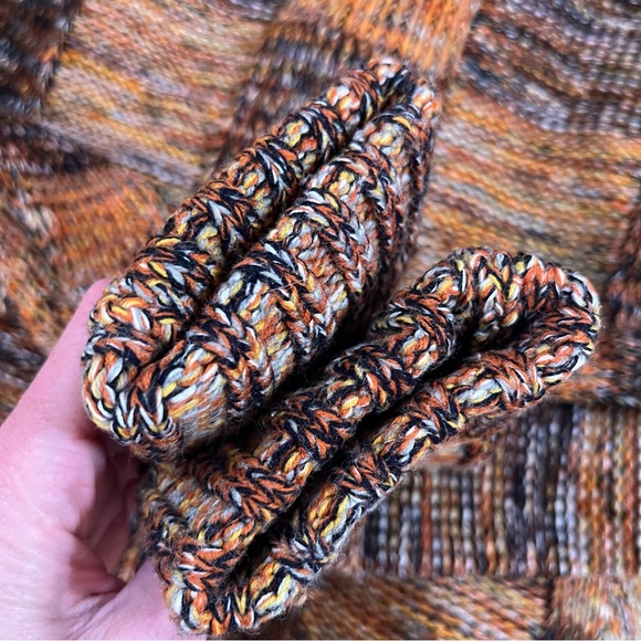 Vintage 60 70 Mod Patchwork Plaid Brown Burnt Orange Tie waist Cardigan Sweater - Picture 7 of 16